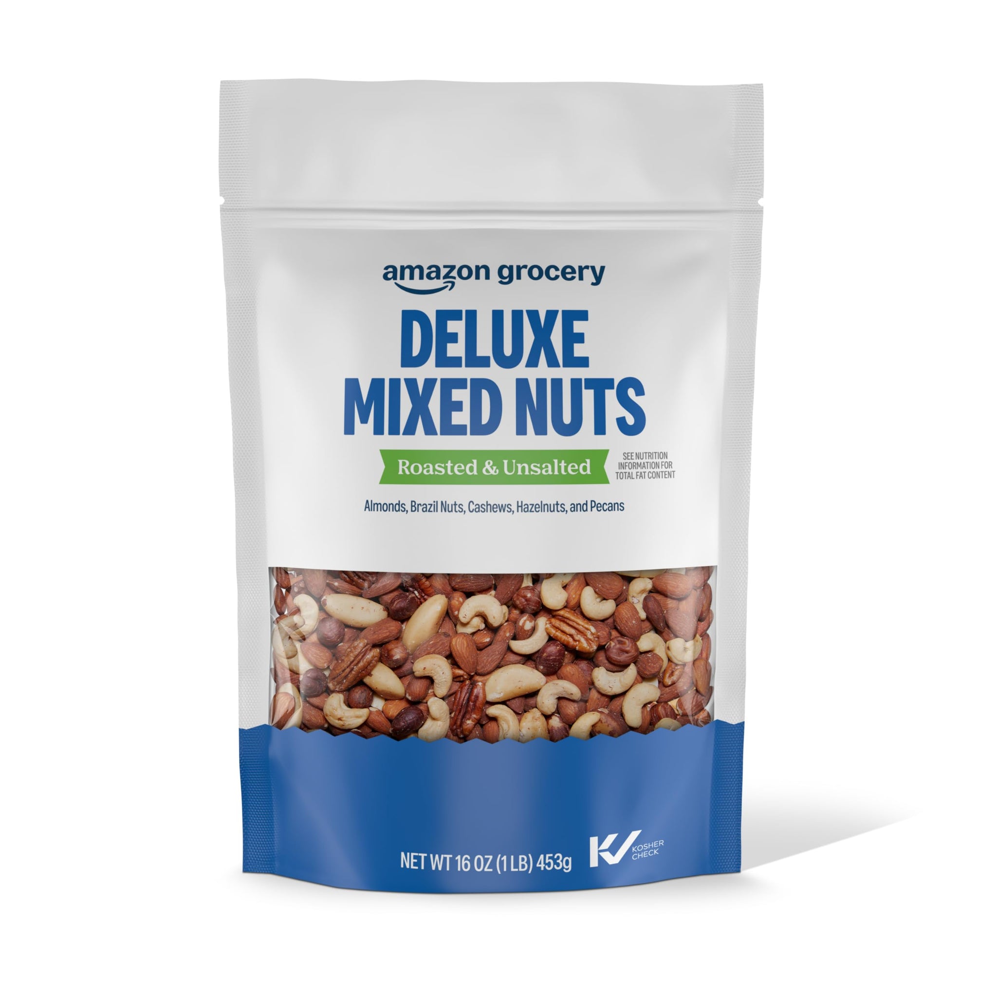 Amazon Grocery, Deluxe Mixed Nuts, Roasted & Unsalted, 16 Oz