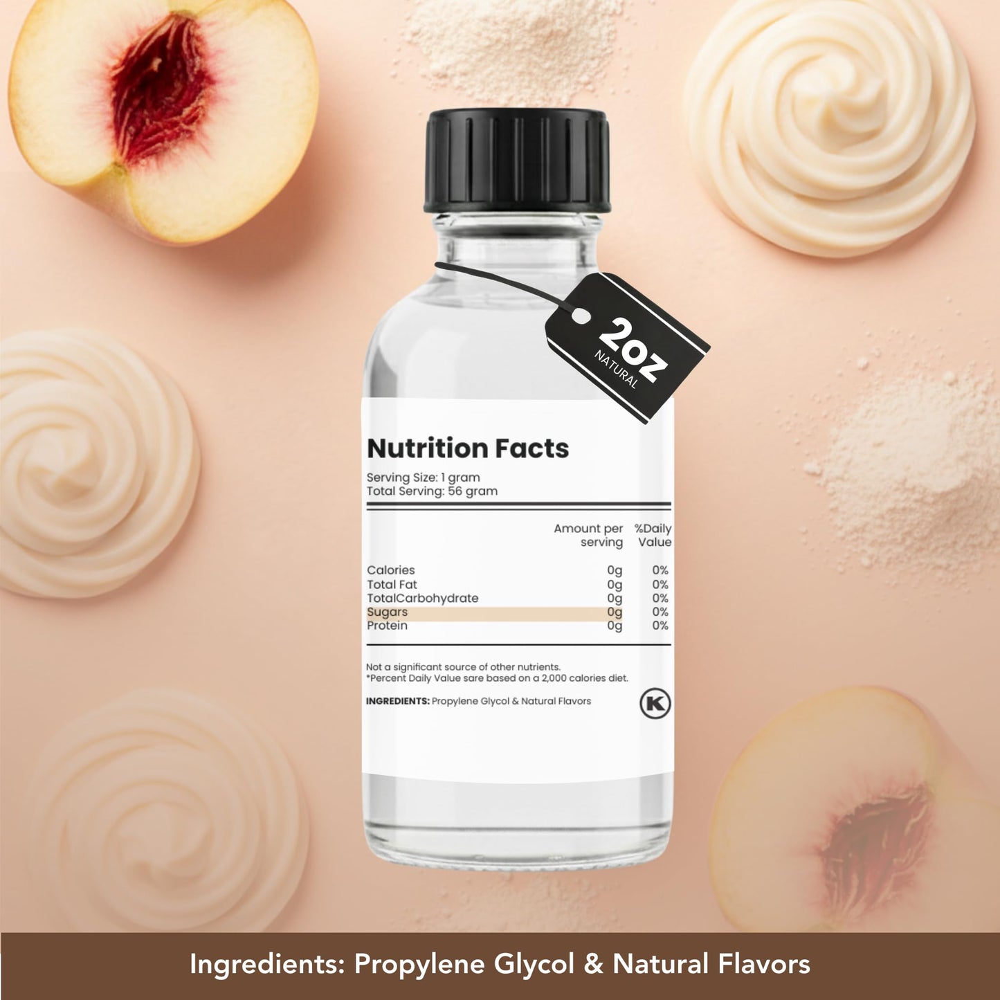 Dolce Flav Natural White Peach Extract 2 oz - Kosher, Sugar-Free, Concentrated Sweet White Peach Flavoring for Beverages, Desserts & Baking, Includes