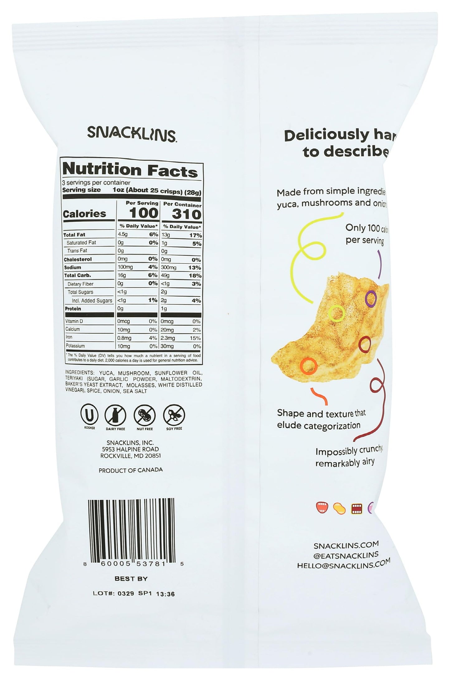 SNACKLINS Teriyaki Plant Crisps, 3 OZ
