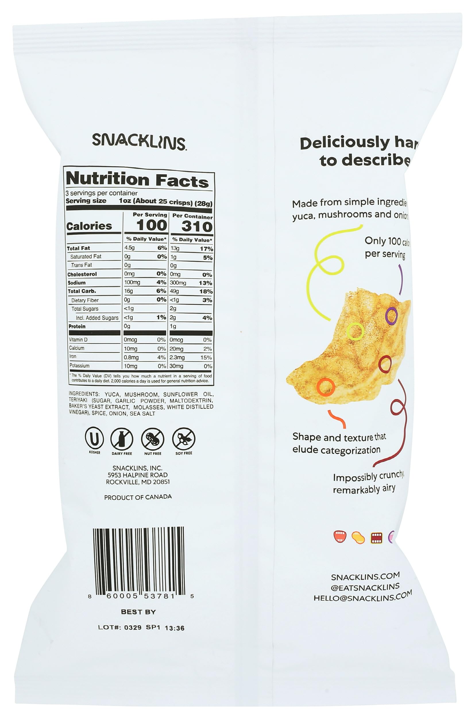 SNACKLINS Teriyaki Plant Crisps, 3 OZ