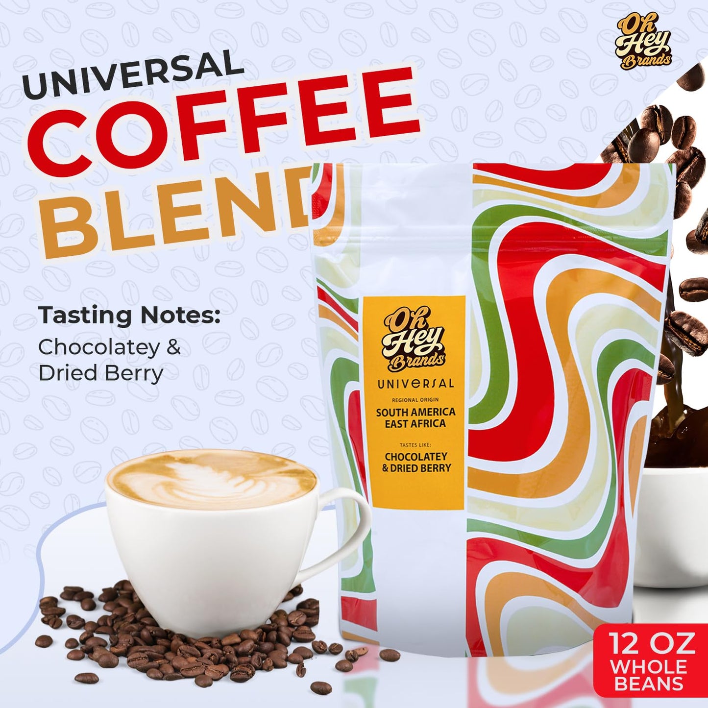 OH HEY BRANDS Whole bean coffee medium roast 12 oz - Caramel, Chocolate, and Dried Berry Notes flavored coffee beans - Sourced from East Africa