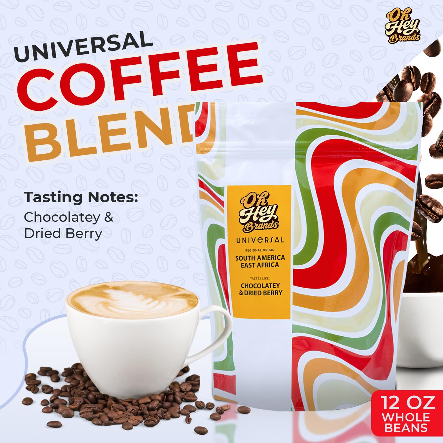 OH HEY BRANDS Whole bean coffee medium roast 12 oz - Caramel, Chocolate, and Dried Berry Notes flavored coffee beans - Sourced from East Africa