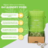 Laundry Detergent Pods, 64 Count, Fresh Scent, Eco Friendly, Biodegradable, HE Compatible, Powerful Stain & Odor Removal, Skin Friendly