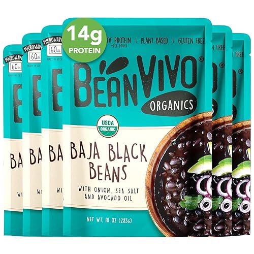 BeanVIVO (Pack of 6) Organics 14g Plant based Protein Baja Black Beans - Good Source of Fiber - Nutritious & Microwave Meals - Gluten-Free Plant Food