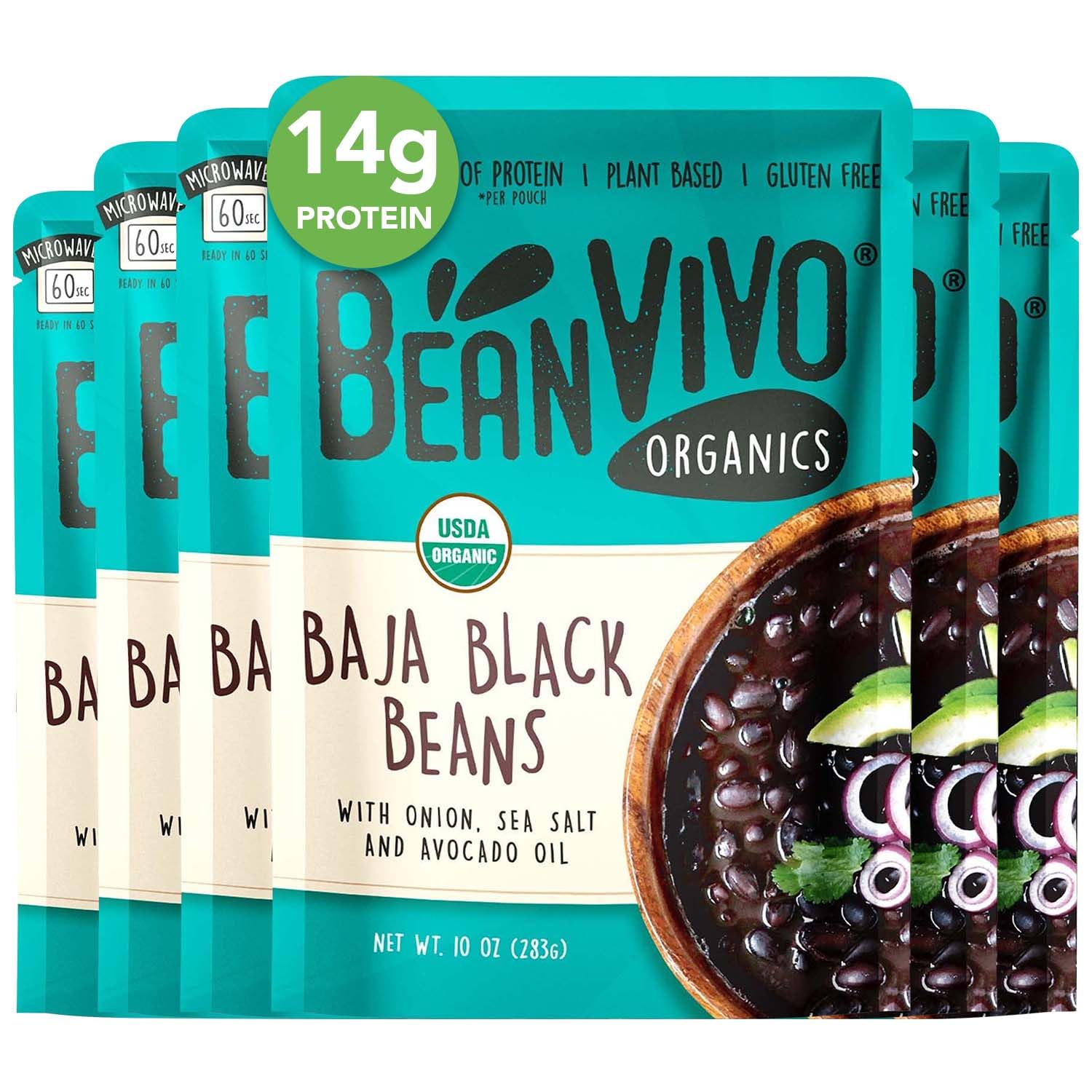 BeanVIVO (Pack of 6) Organics 14g Plant based Protein Baja Black Beans - Good Source of Fiber - Nutritious & Microwave Meals - Gluten-Free Plant Food