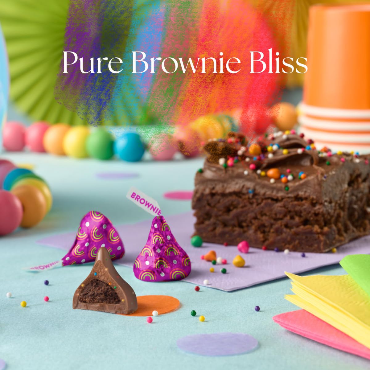Candykrave Hershey'ss Rainbow Brownie Kisses Milk Chocolate candy - (1LB 90 pcs) - Bulk chocolate Silver Foil Candy variety pack - Delicious Treats