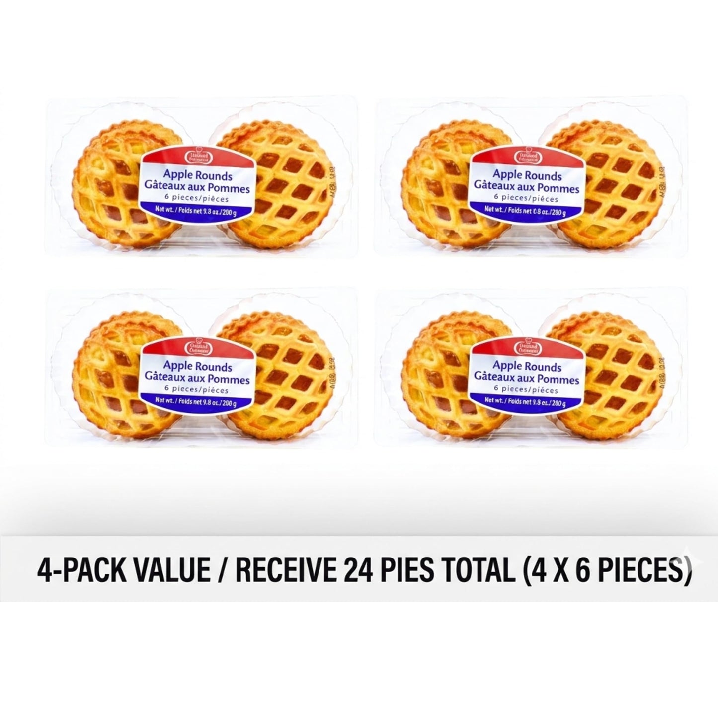 Holland Patisserie Mini Apple Pie Pastry Rounds - Flaky Dutch Apple Pastry with Real Apple Filling Ready to Serve Dessert, 6 Pieces per Pack (4 Pack)