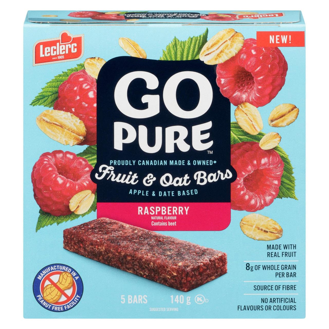 GO PURE Raspberry Fruit & Oat Bars, 140 GR