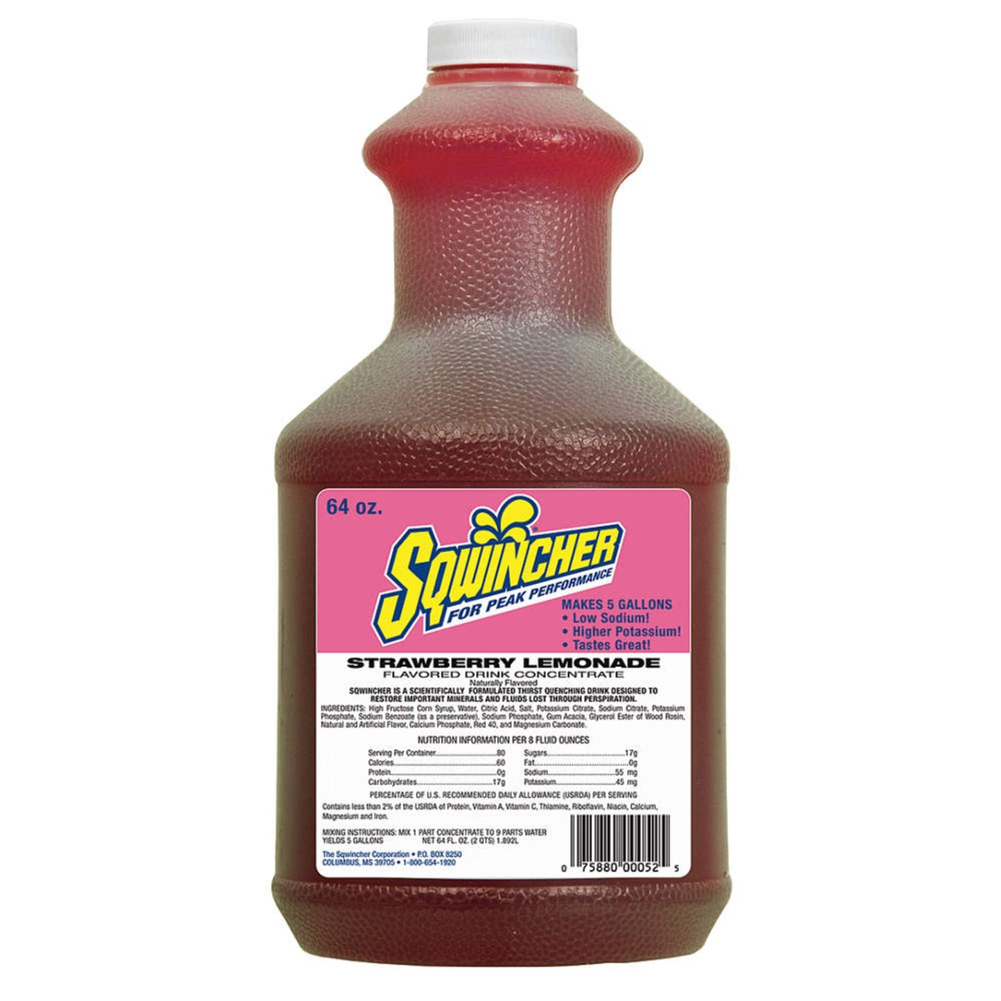 Sqwincher 030319-SL 64 oz Strawberry Lemonade Liquid Concentrate Drink Mix