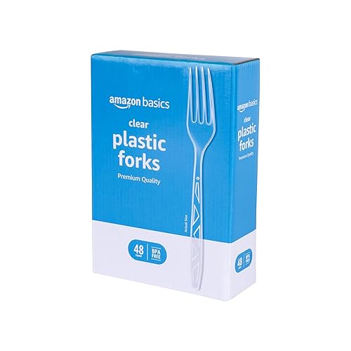 Amazon Basics Disposable Clear Plastic Forks, Premium Quality, BPA Free, for Everyday Use, 48 Count