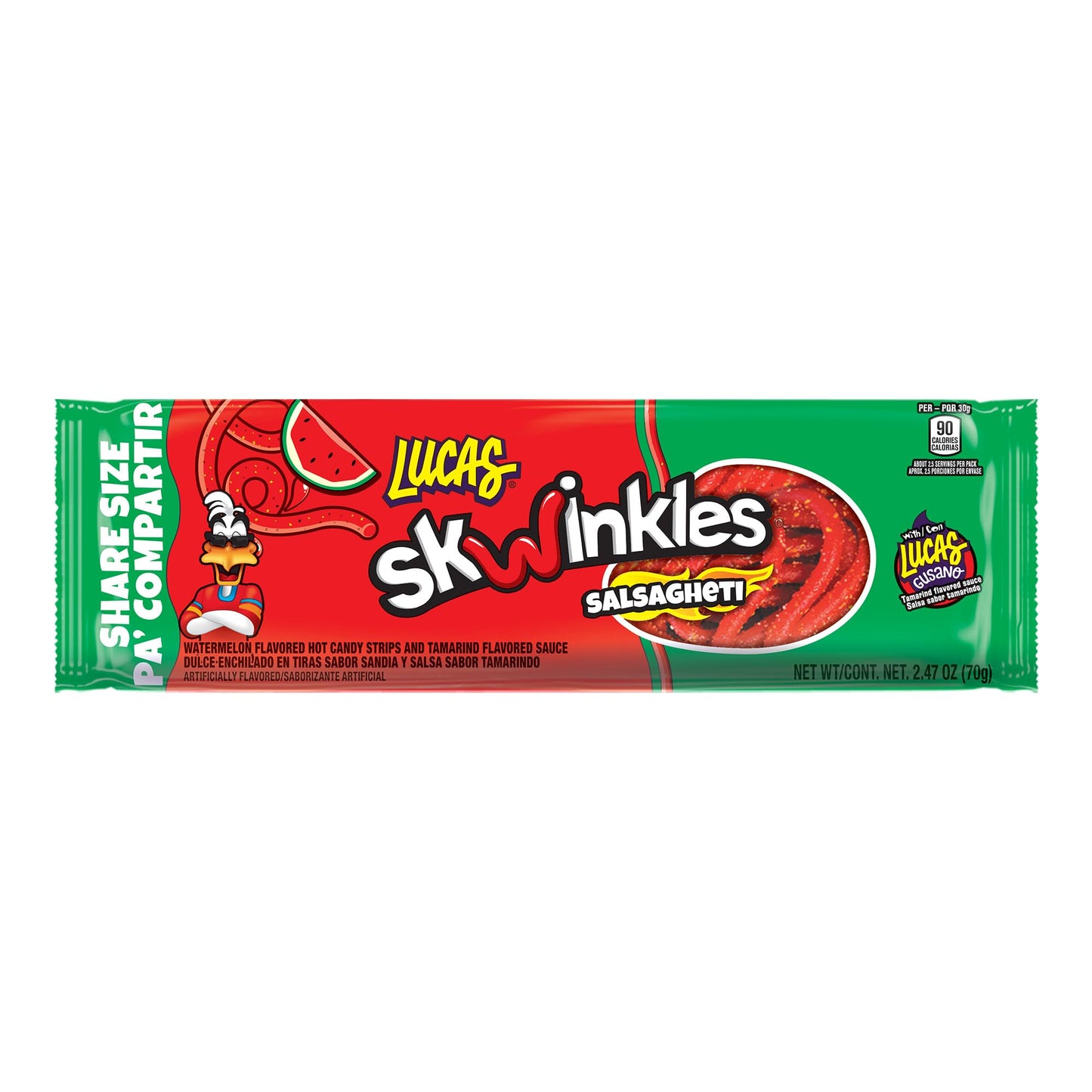 Lucas Salsagheti Watermelon Flavored Sweet & Hot Candy Strips and Tamarind Flavored Sauce, King Size 2.4 oz - 6 Pieces Pack for Treats, Snack