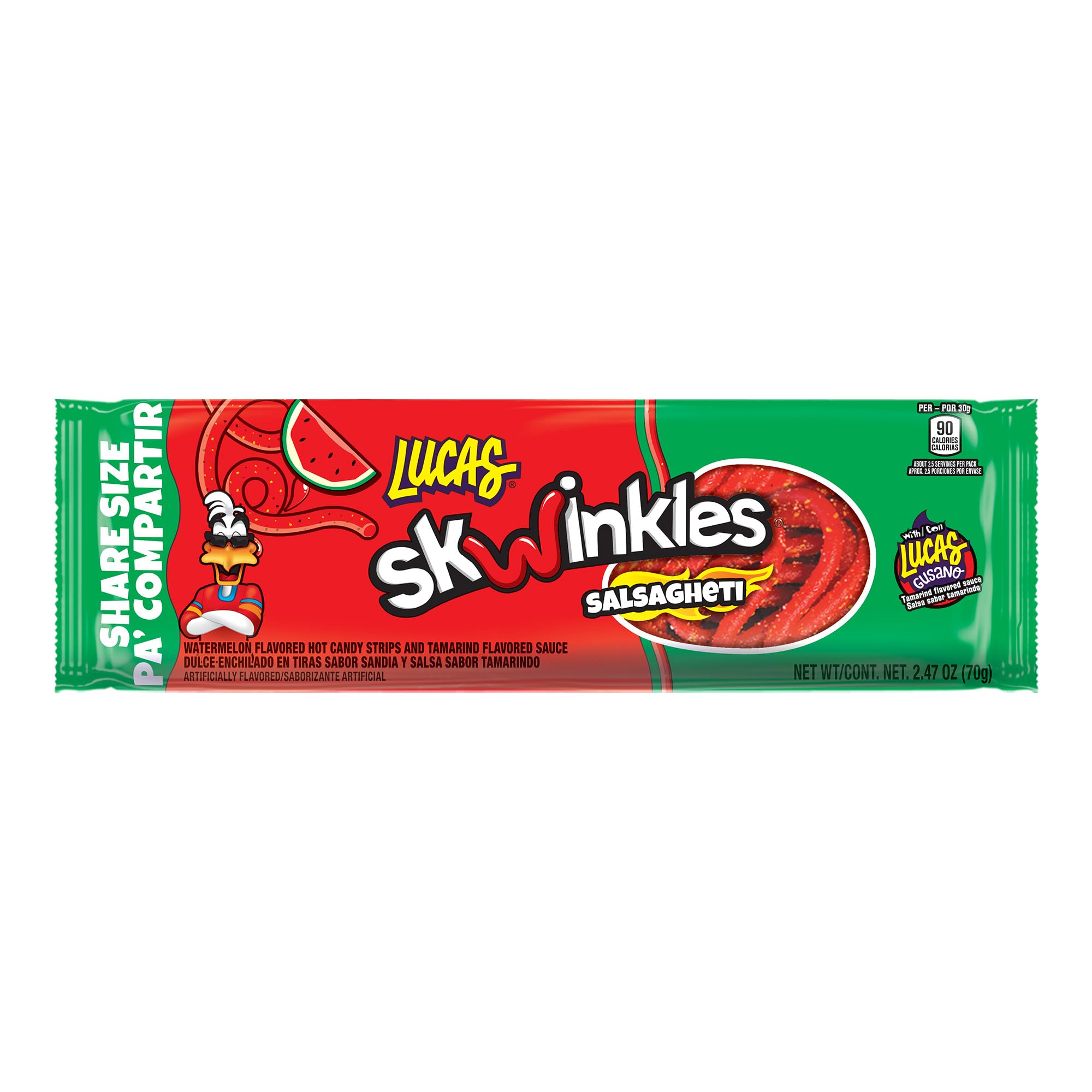 Lucas Salsagheti Watermelon Flavored Sweet & Hot Candy Strips and Tamarind Flavored Sauce, King Size 2.4 oz - 6 Pieces Pack for Treats, Snack