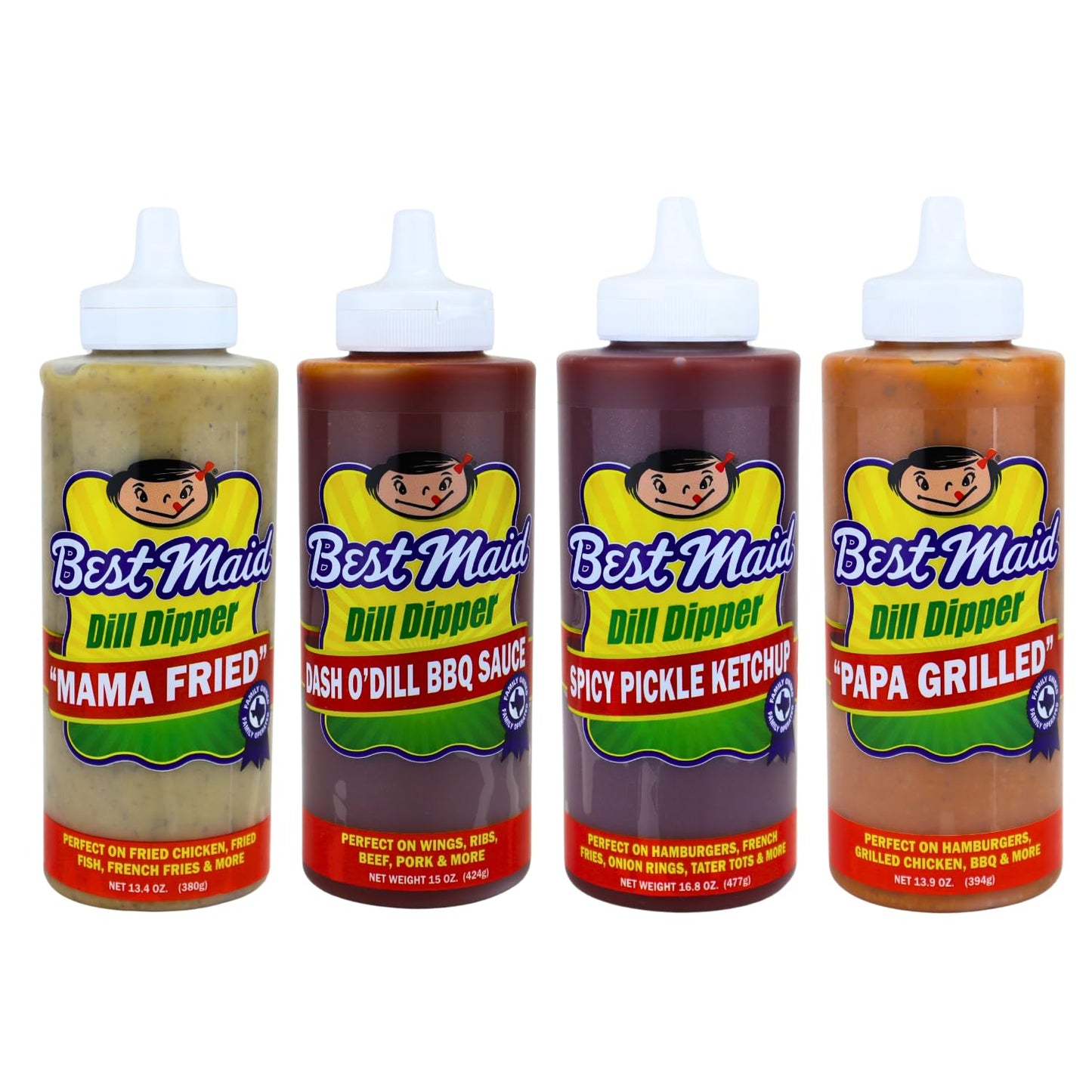 Best Maid Pickle Sauce - Mamma Fried, Dash O’Dill BBQ, Spicy Pickle Ketchup & Papa Grilled - Tangy, Bold & Dill Flavors for Burgers, Fries & BBQ (4