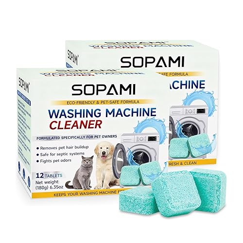 SOPAMI Washing Machine Cleaner Tablets 24-Pack (12 Month Supply) for HE/Top/Front Load Washers - Removes Stubborn Pet Hair, Odors, Mold & Residue