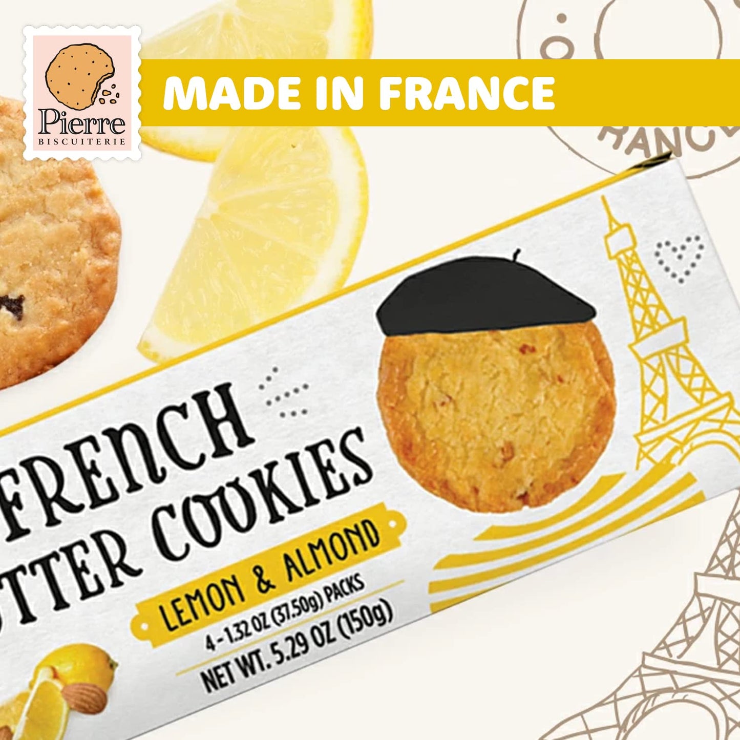 Pierre Biscuiterie French Butter Cookies with Lemon & Almond 5.29 Ounce Box (Pack of 1)