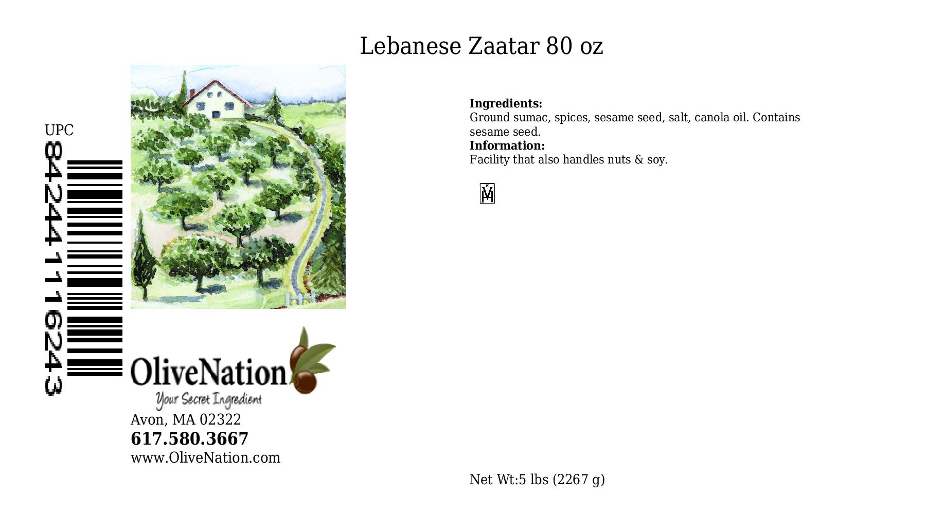 OliveNation Zaatar Spice Blend, Authentic Lebanese Dried Seasoning Mix for Middle East Flavor, Non-GMO, Gluten Free, Kosher, Vegan - 80 ounces