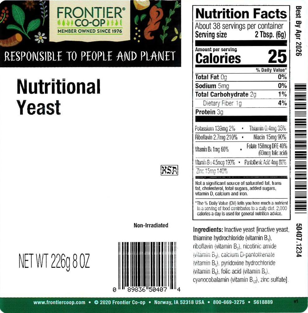 Frontier Co-op Nutritional Yeast, 8.01 Oz, Dairy-Free, Cheese-Substitute