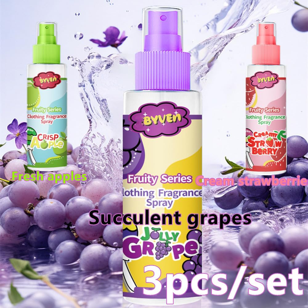 3 Pack Fabric Perfume, Linen & Pillow Clothes Spray, Natural Fruity Fragrance Apple, Grape, Strawberry Air Freshener, Long Lasting Fragrance Fabric