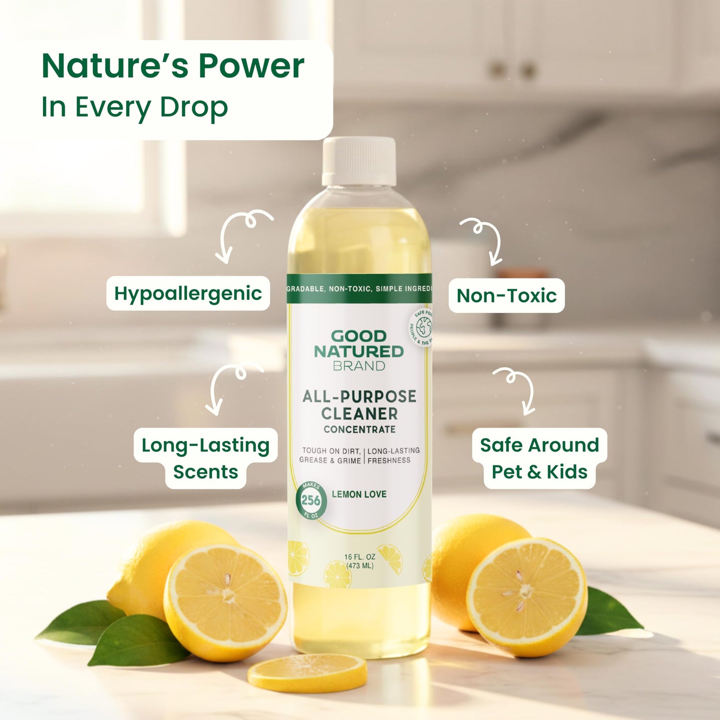 Good Natured Brand All-Purpose Cleaner Concentrate | Multi-Surface Cleaner | Natural Lemon Essential Oil | Multipurpose Cleaner Concentrate All