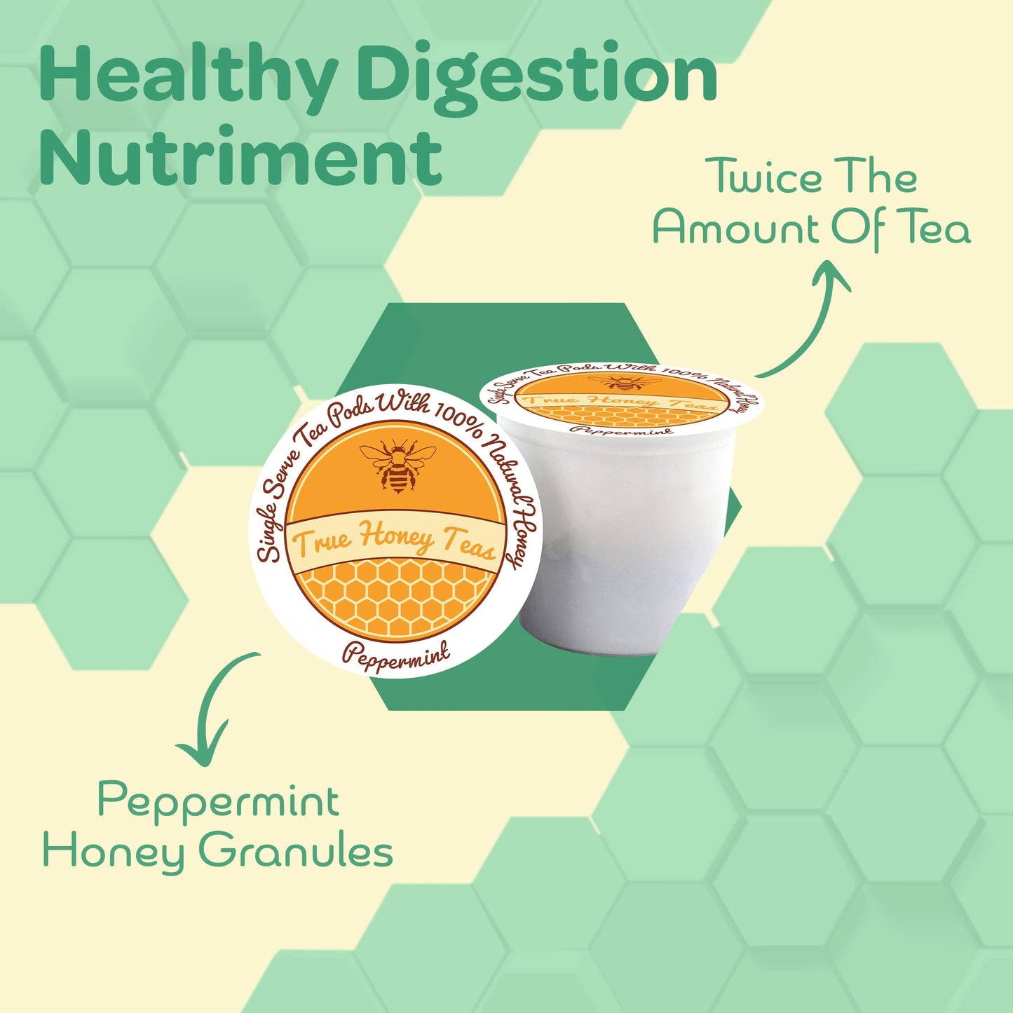 True Honey Peppermint Tea Pods - Honey Crystals Blended In Every Tea Pod - Healthy Digestion Nutriment - All Natural Organic Herbal Caffeine Free Tea