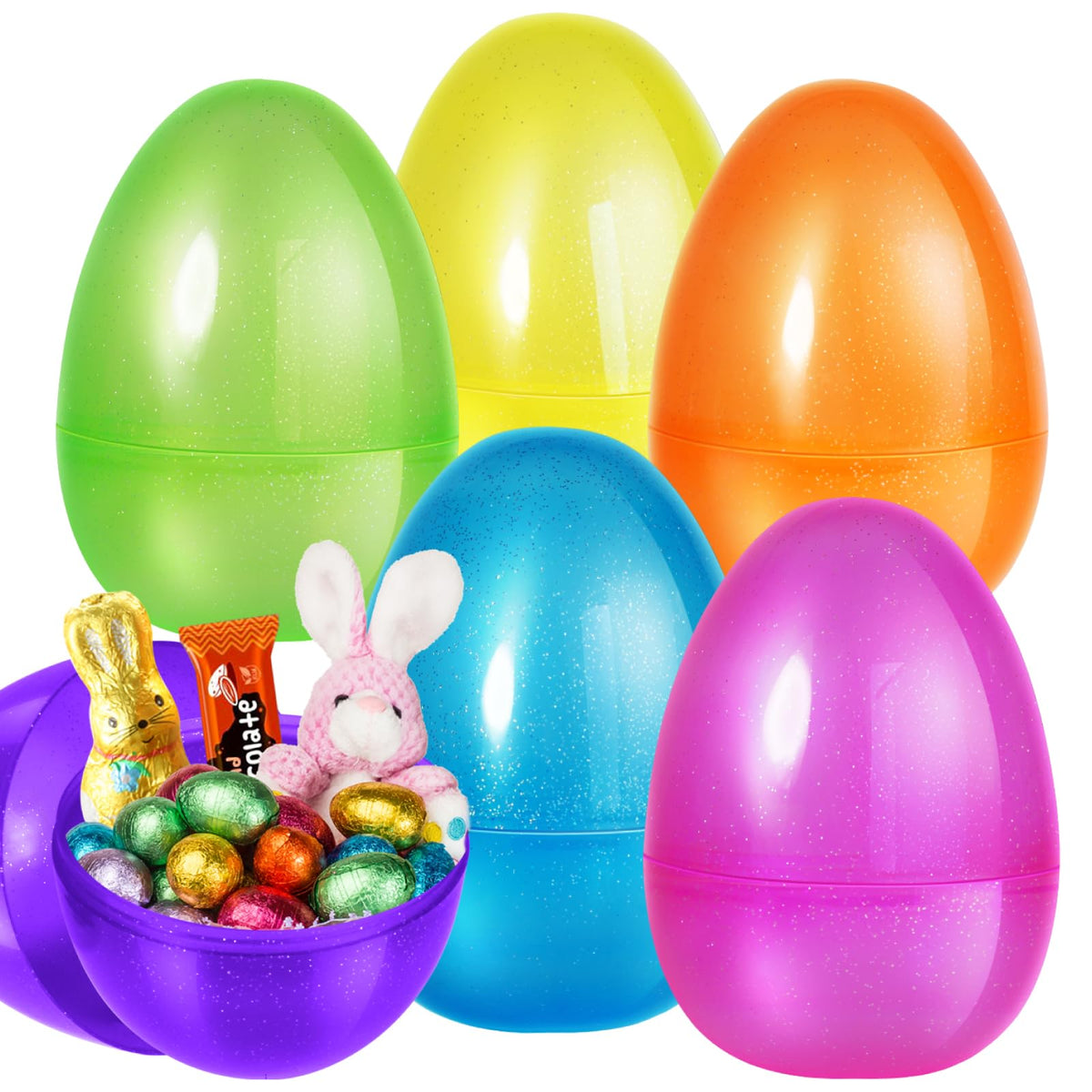 SpringFlower 12 PCS Jumbo Easter Eggs, 10" Large Plastic Easter Eggs for Easter Egg Hunt, Empty Easter Eggs for Filling Treats, Basket Stuffers