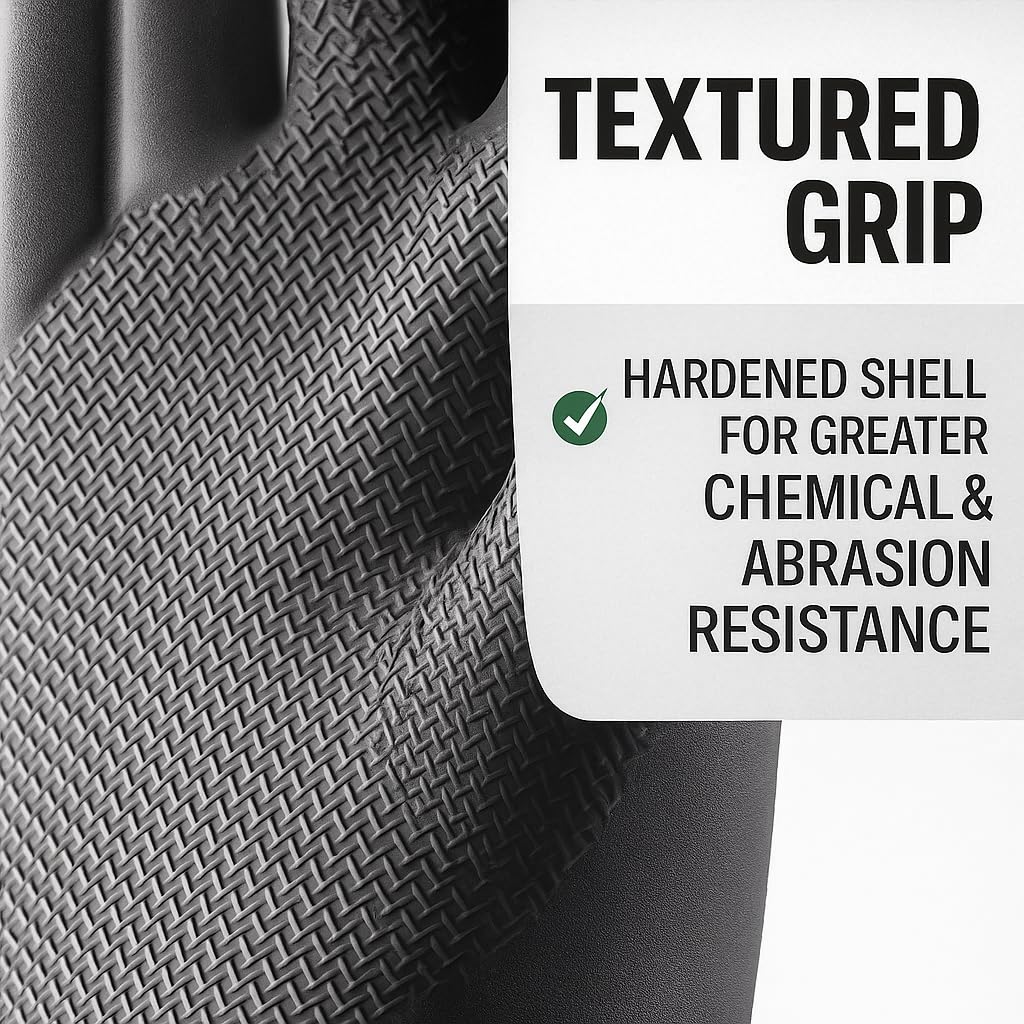Tribello LIBMAN Heavy Duty Black Rubber Gloves - Chemical Resistant Glove - Reusable Mechanics Grip Gloves - Industrial, Cleaning, Dishwashing