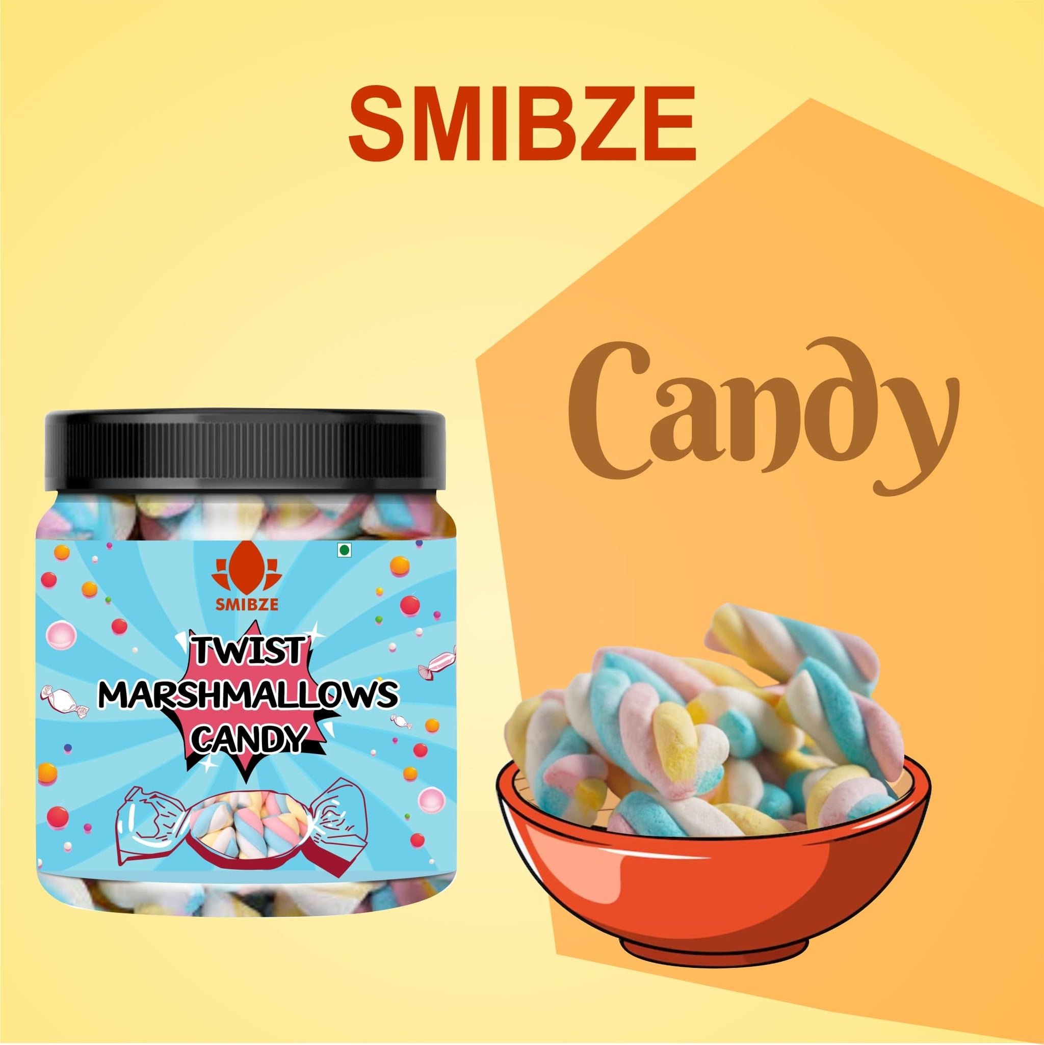 SMIBZE Natural Twist Marshmallows Candy 250 GM (Pack of 1) SMIBZE