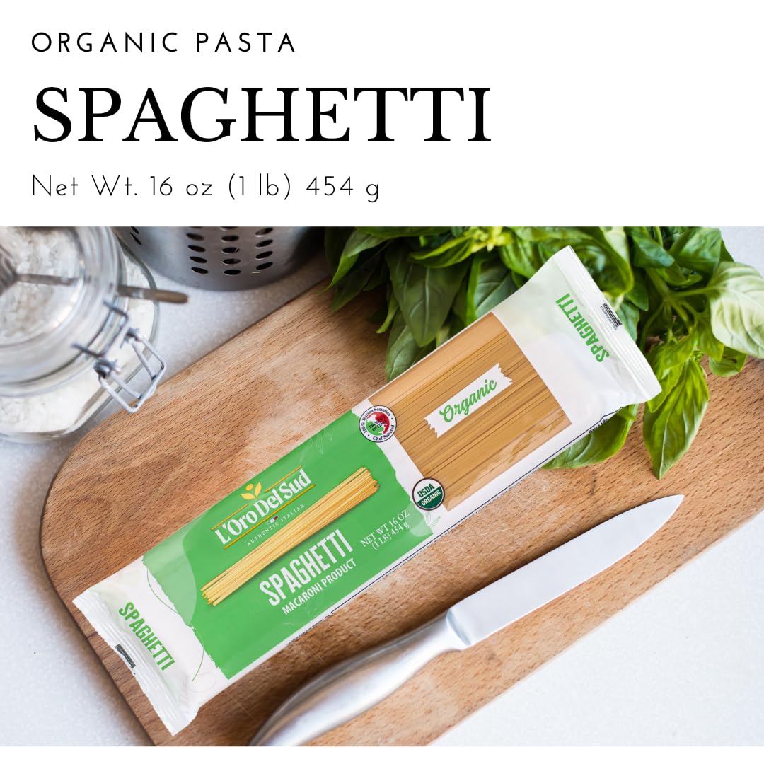 L'Oro Del Sud Organic Spaghetti, 100% Durum Wheat, Non GMO, Vegan, Kosher Certified, and Imported From Italy, Premium Quality Product of Italy 16