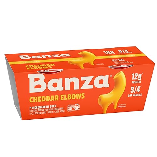 Banza Microwave Mac and Cheese Cups - Elbows & Classic Cheddar Cheese - High Protein, Gluten Free, Convenient and Kid Friendly Mac and Cheese Cups