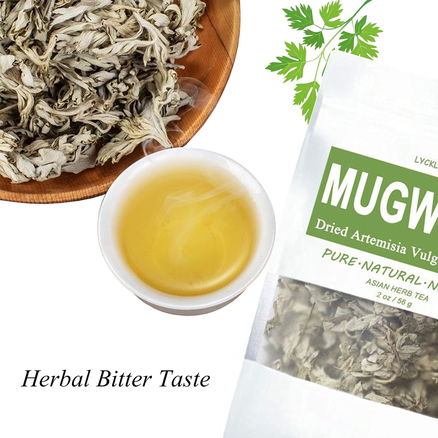 LYCKLIGA - Mugwort Tea, Organic Dried Mugwort Leaves (Bulk), Pure Artemisia Argyi, Traditional Chinese Herbal Tea, 2oz(56g)