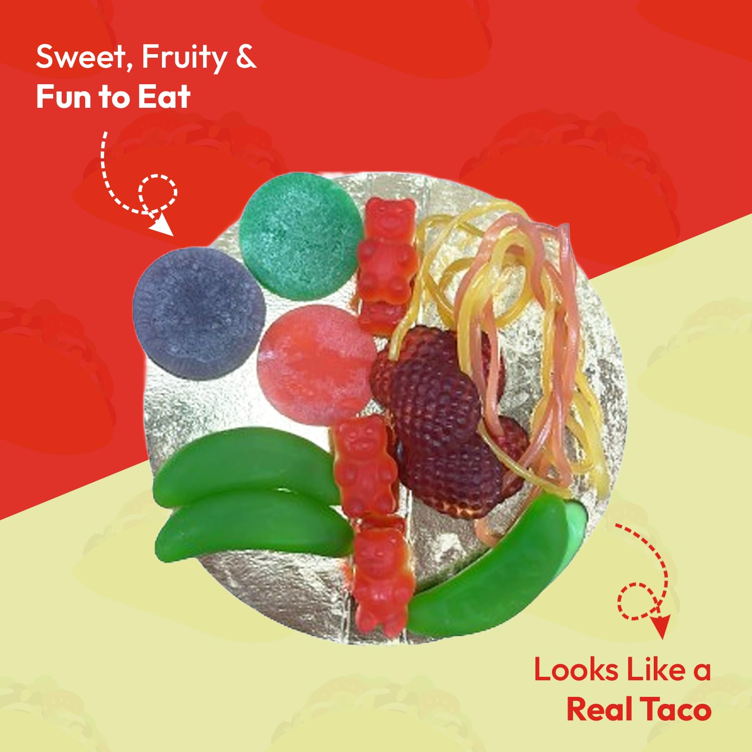 Raindrops Gummy Taco Candy - 4.06 Oz (Pack of 1) - Unique Taco-Shaped Gummy Candy - Fun Gummy Candy Snacks - Perfect for Parties, Gifts, Gatherings