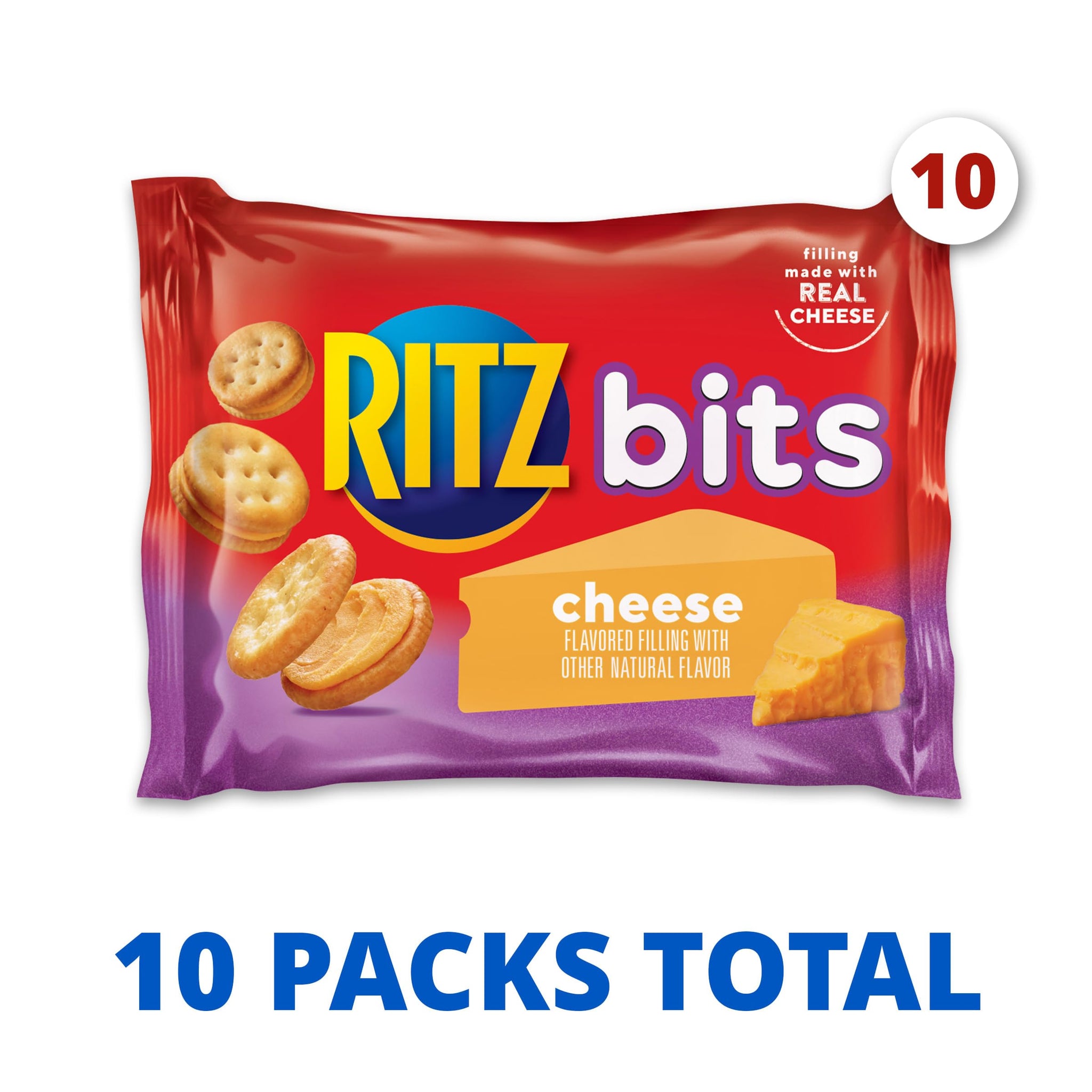 RITZ Bits Cheese Sandwich Crackers, Lunch Snacks for Kids and Adults, 10 Snack Packs