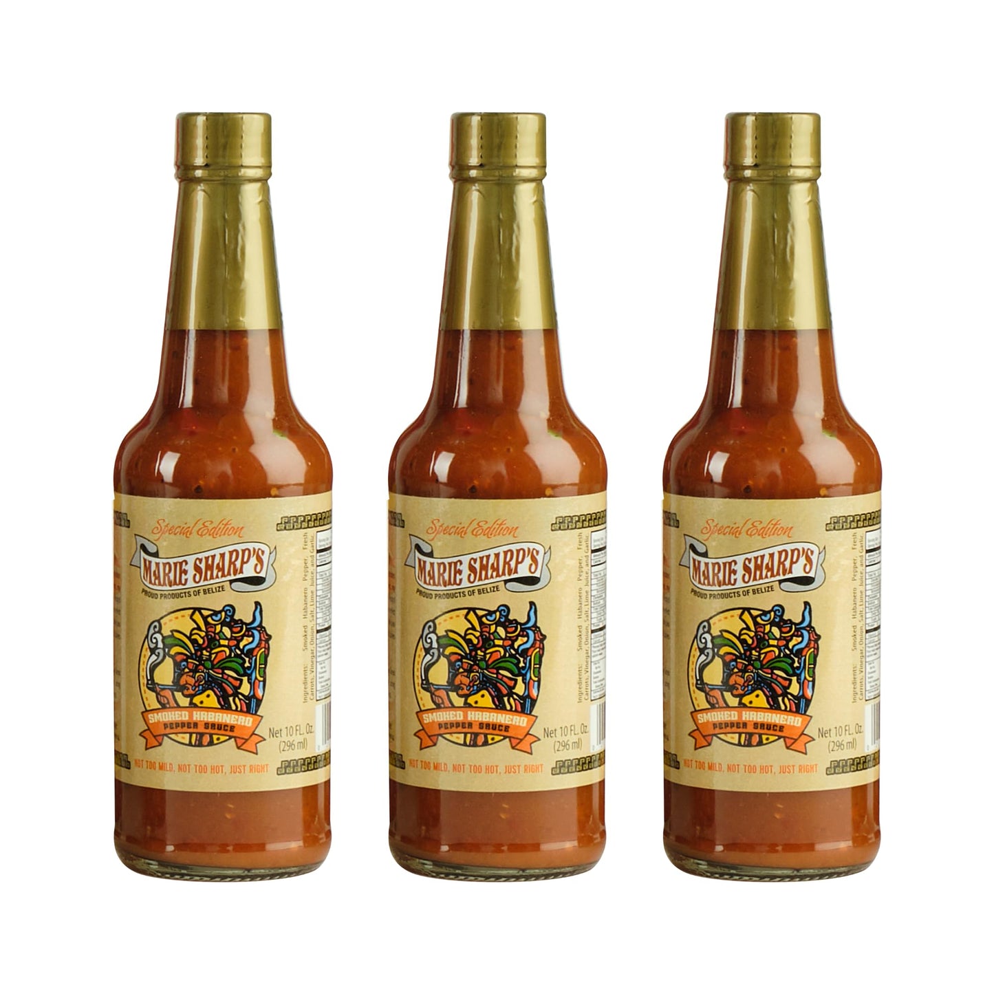 Marie Sharp’s Smoked Habanero Pepper Sauce, 10 oz - Belizean Hot Sauce with Bold Smoke & Heat - All-Natural, Gluten-Free (Pack of 3)