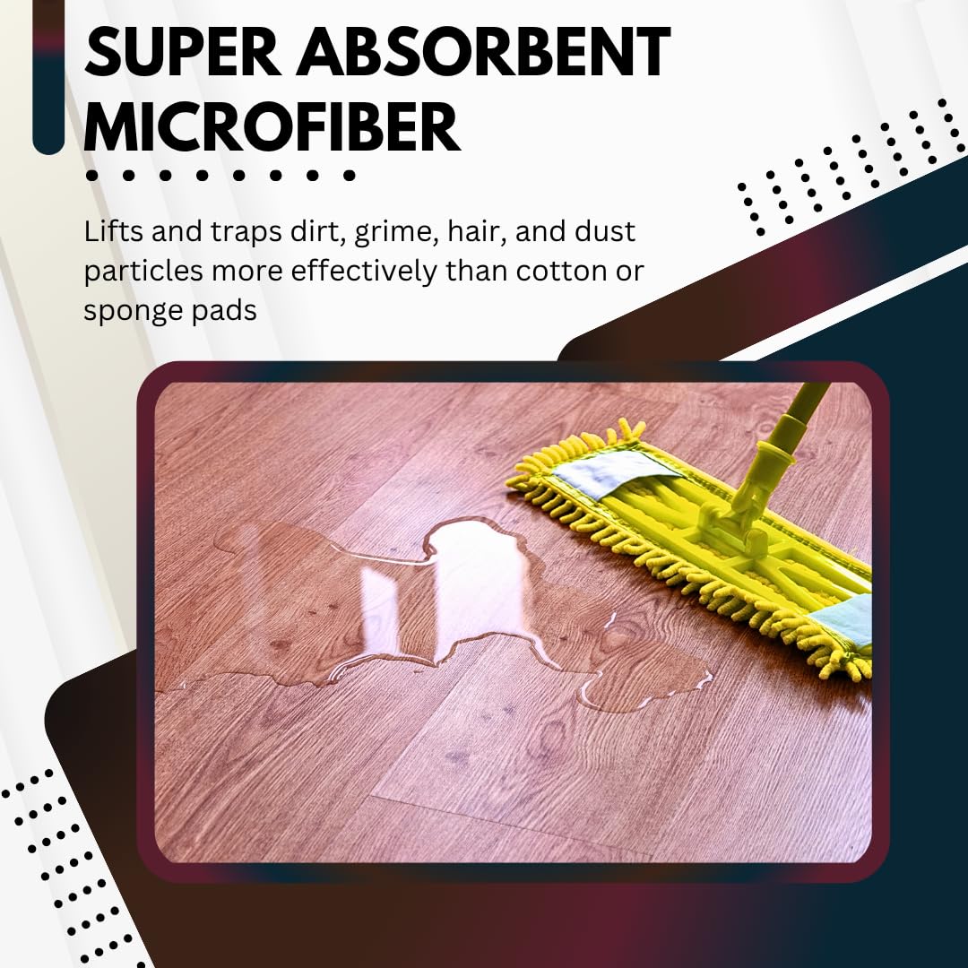 Washable Microfiber Mop Head (6 Pack) - Microfiber Replacement Mop Pads 16 x 5.5 Inches for Cleaning of Wet or Dry Floors - Professional Home/Office