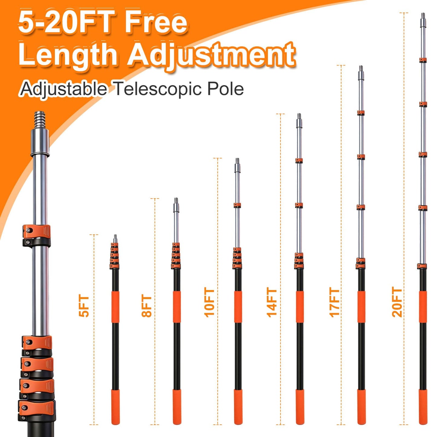 TONYINGO 26FT Window Cleaning Kit, 2-in-1 Squeegee with 5-20FT Telescoping Pole & Flip-Lock & Screw Dual Locking, Professional Long Handle Washing