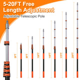 TONYINGO 26FT Window Cleaning Kit, 2-in-1 Squeegee with 5-20FT Telescoping Pole & Flip-Lock & Screw Dual Locking, Professional Long Handle Washing