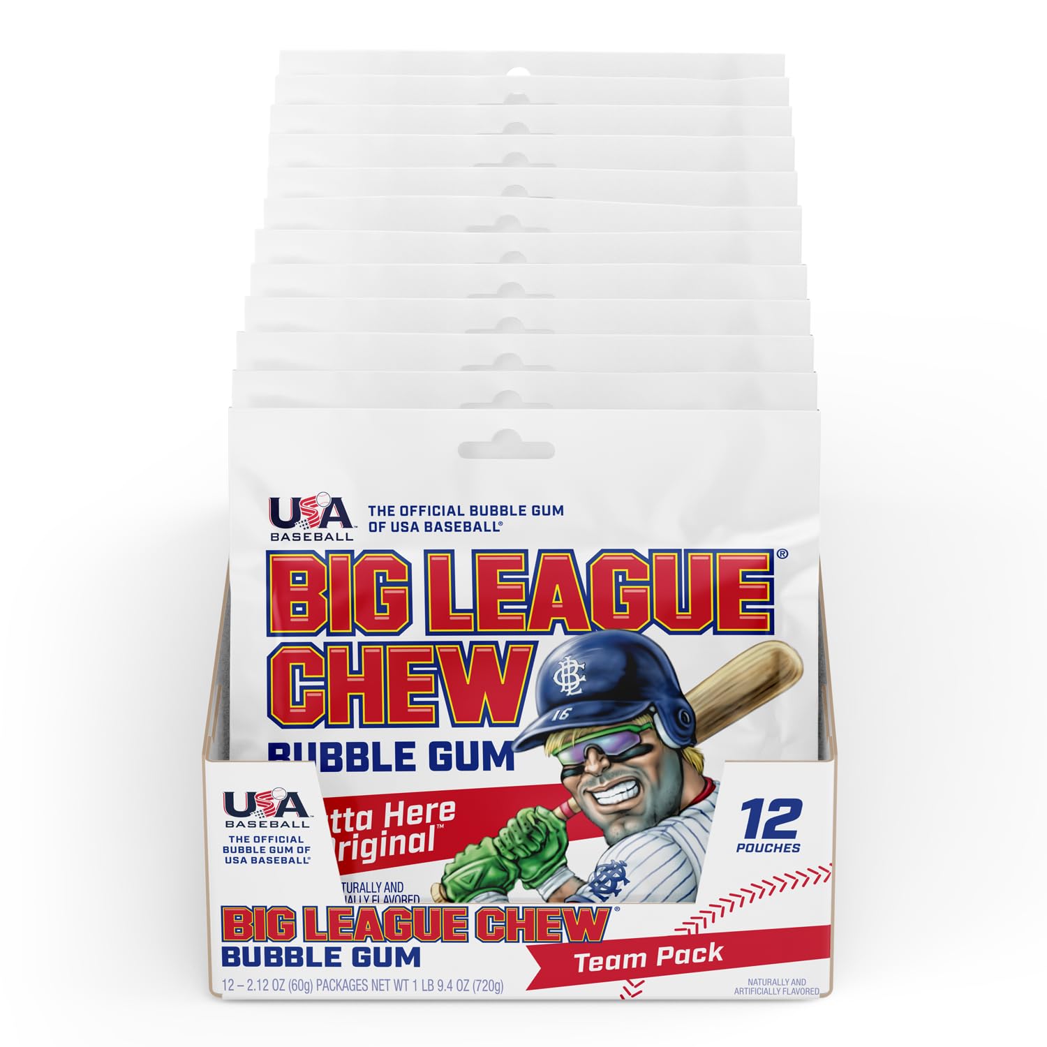 Big League Chew Outta Here Original Bubble Gum - Classic Ballpark Flavor | Perfect for Baseball Games, Teams, Concessions, Parties, and More | Pack