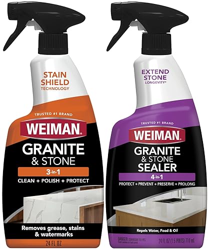 Weiman Stone & Granite Countertop Cleaner and Sealer Kit - Clean, Polish & Protect Natural Stone & Granite Sealer - Streak-Free - Safe for Granite