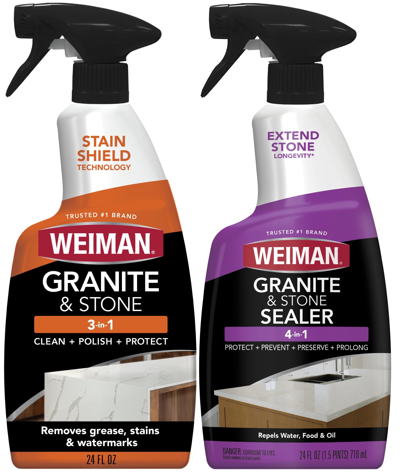 Weiman Stone & Granite Countertop Cleaner and Sealer Kit - Clean, Polish & Protect Natural Stone & Granite Sealer - Streak-Free - Safe for Granite