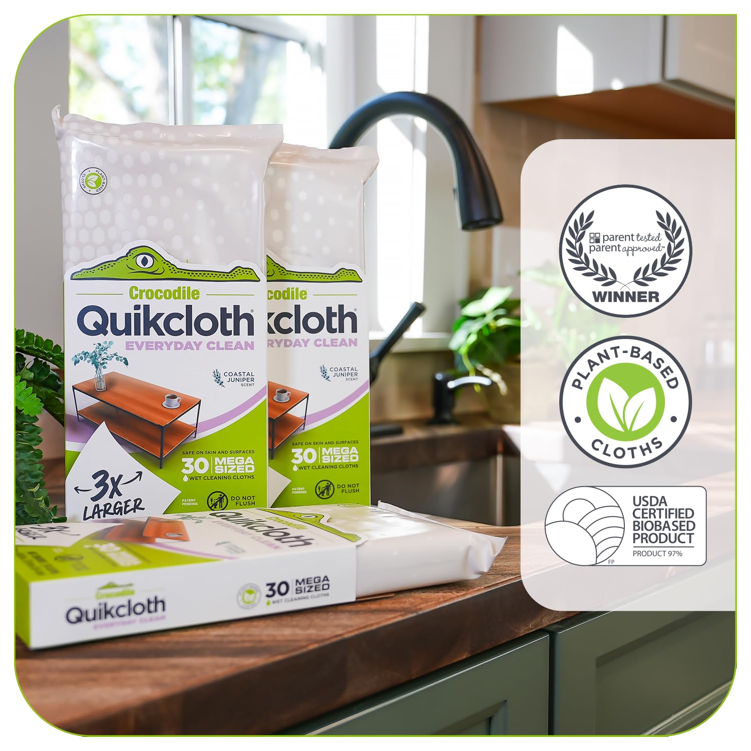 Quikcloth® Everyday Clean - Plant-Based, Gentle, Plastic-Free Cleaning Wipes for Home & Kitchen - Safe on Hands and Surfaces