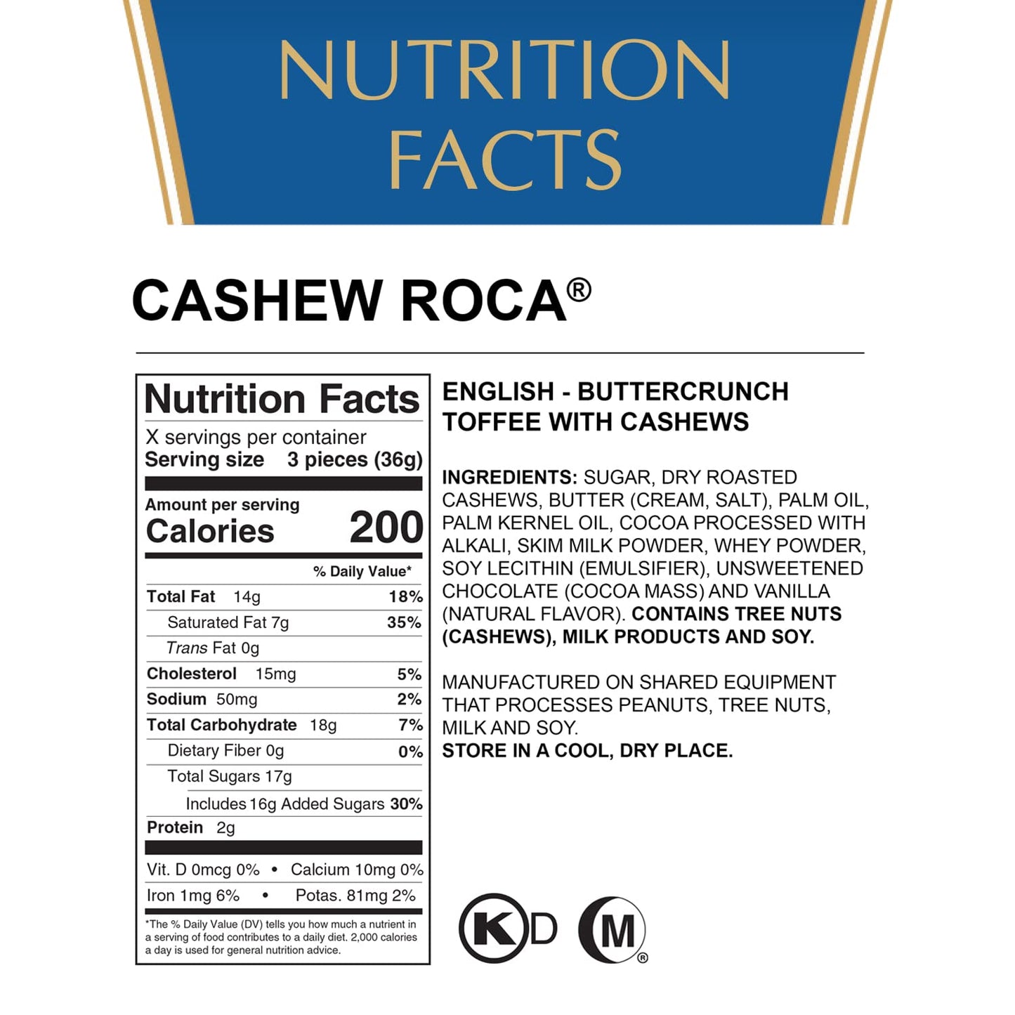 Brown & Haley CASHEW ROCA Canister, Individually Wrapped Buttercrunch Toffee with Cashews, 10 Ounces (Pack of 1)