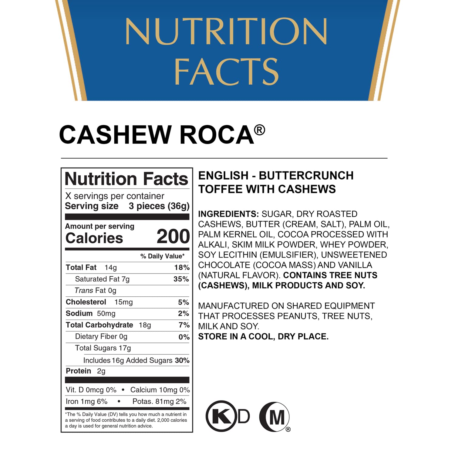 Brown & Haley CASHEW ROCA Canister, Individually Wrapped Buttercrunch Toffee with Cashews, 10 Ounces (Pack of 1)