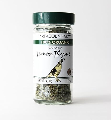 McFadden Farm Organic Lemon Thyme, Dried Herb, Grown and packed in the U.S.A., 0.49 oz. in glass jar