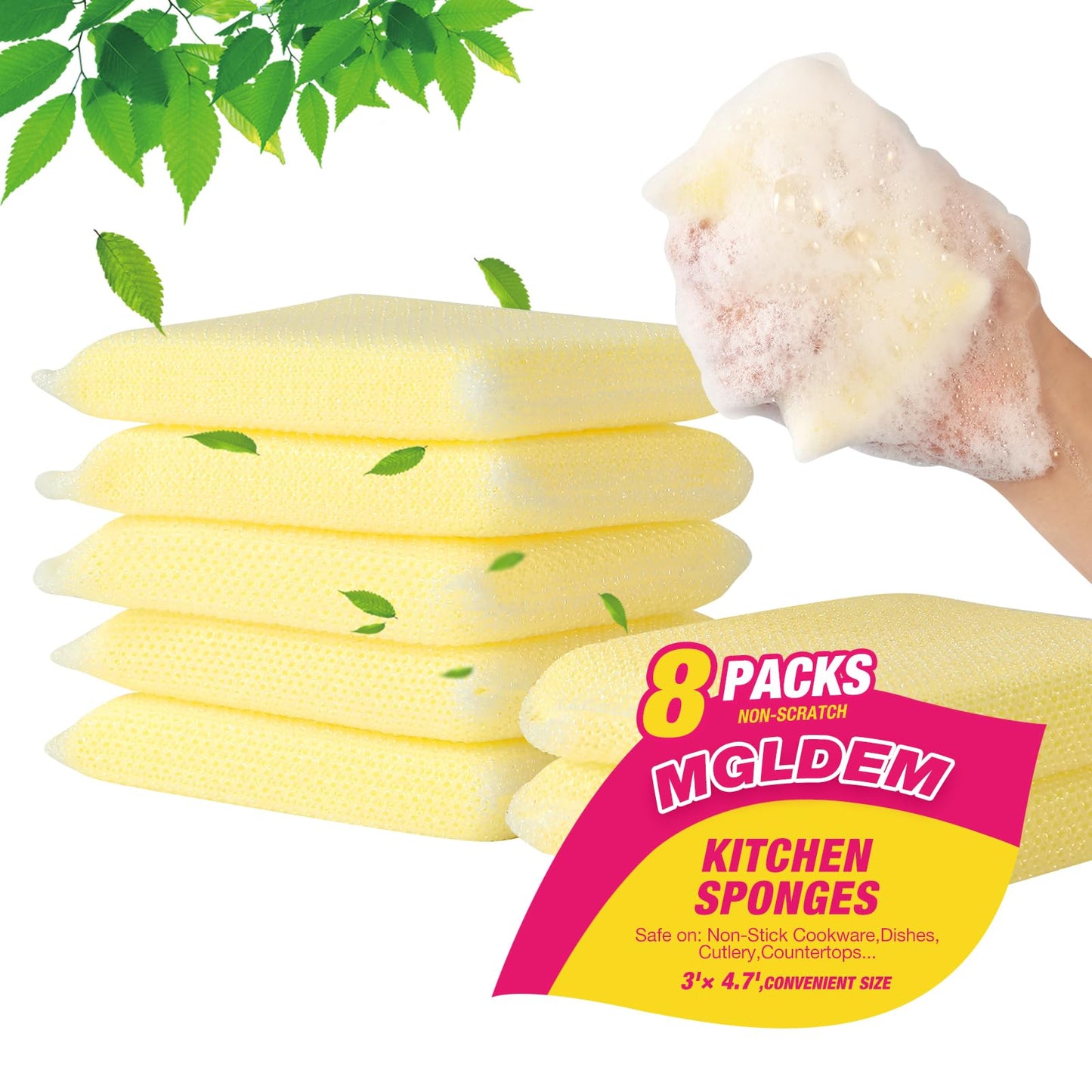 8 Pads Kitchen Sponges All-Purpose Non Scratch Dish Sponge?Multipurpose Used for Cleaning Kitchen Pans, Tableware, and Non Stick Cookware MGLDEM