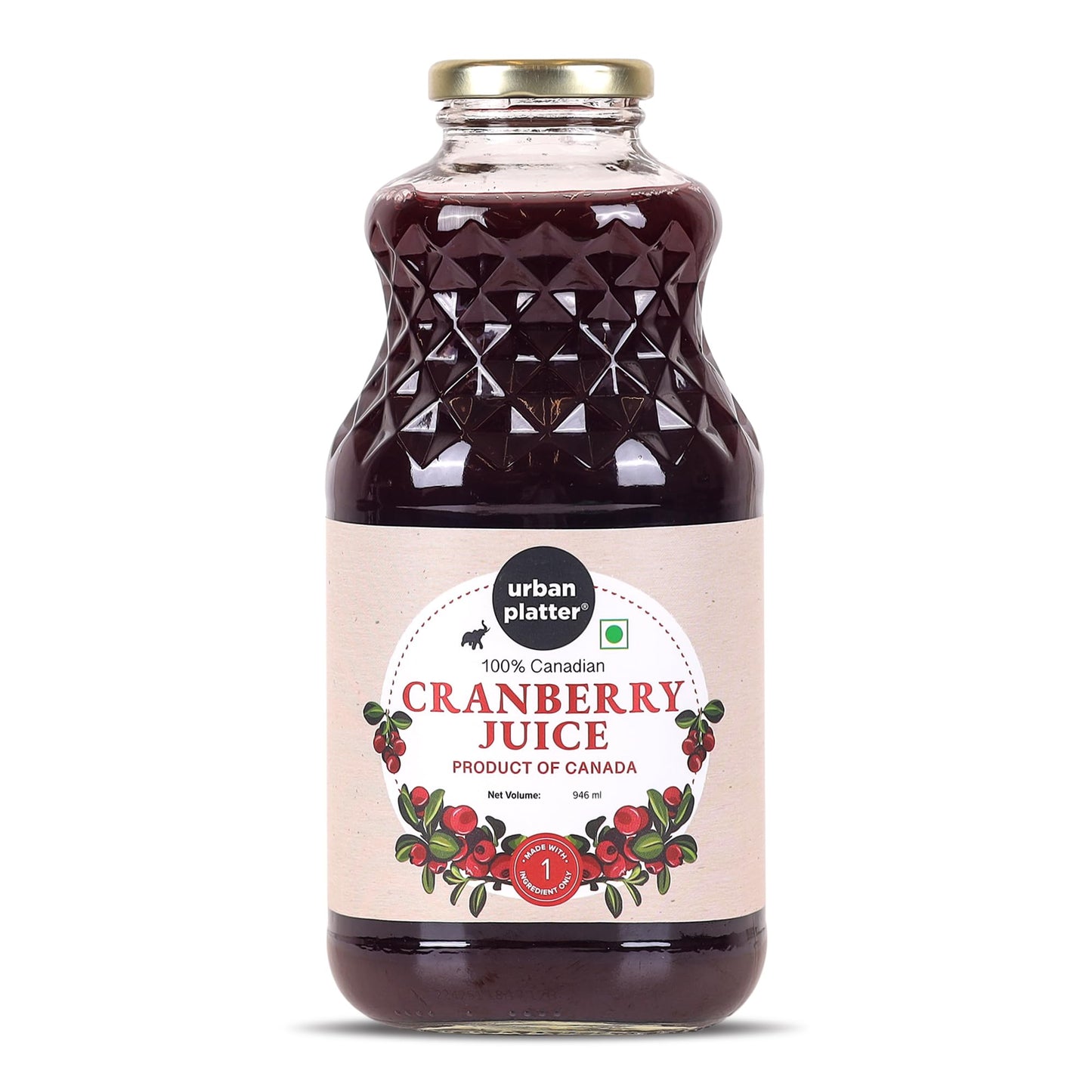 Urban Platter Canadian Cranberry Juice 1 Litre (Unsweetened No ed Sugar 100% Natural Cranberry Juice Good for UTI Health Perfect for Cocktails