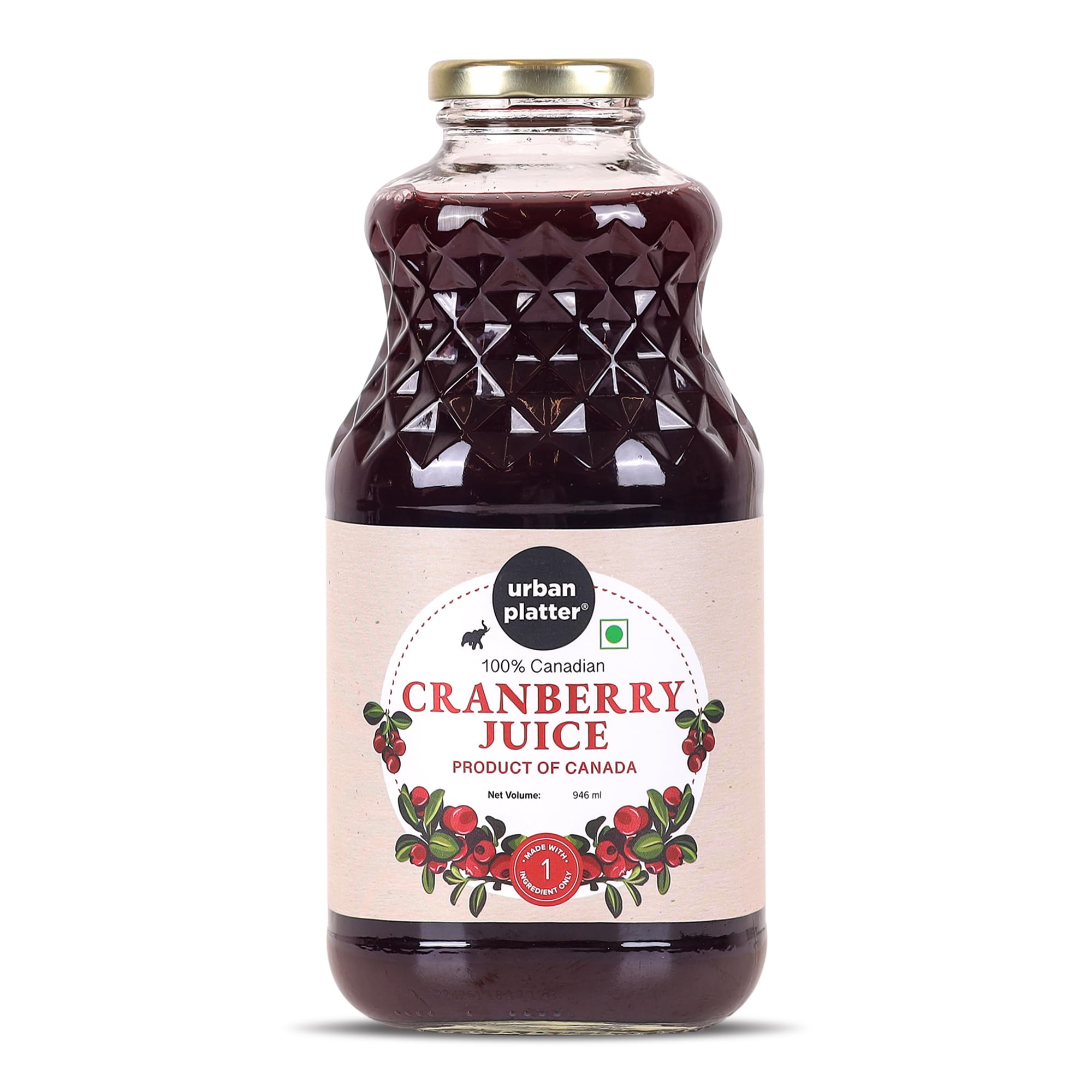 Urban Platter Canadian Cranberry Juice 1 Litre (Unsweetened No ed Sugar 100% Natural Cranberry Juice Good for UTI Health Perfect for Cocktails