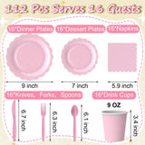 Zoonlinpp 112 PCS Pink Disposable Paper Plates Set Party Supplies Include 7'' Dessert and 9'' Dinner Plates, Napkins, Cups, Knives, Forks, Spoons