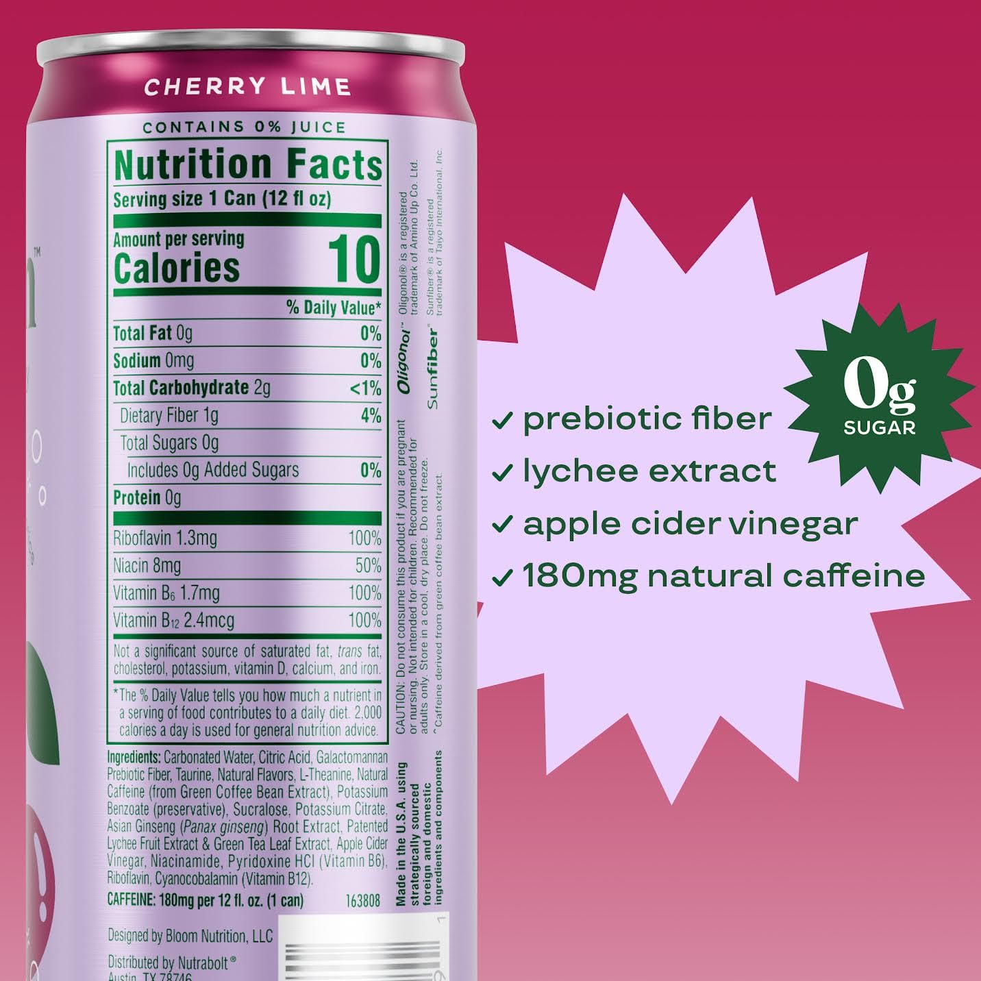 Bloom Nutrition Sparkling Energy Drink - Natural Caffeine, Zero Sugar, 180mg Caffeine - Antioxidant-Rich w/Green Coffee Bean, Green Tea Extract