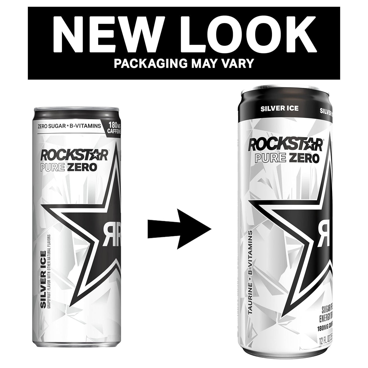 Rockstar Pure Zero Energy Drink, Silver Ice, Zero Sugar, 12 Fl Oz Cans (Pack of 8)