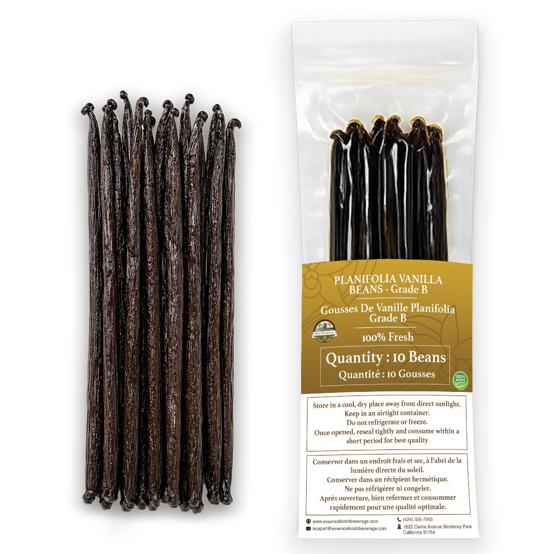 10 Vanilla Beans Grade B for Making Vanilla Extract, Vanilla Beans for Extract Grade 4-5 inches, Perfect for Homemade, baking and cooking. (10 BEANS)